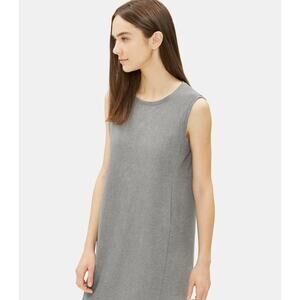 Eileen Fisher Organic Cotton Jersey Lantern Dress in Moon Heather Grey LARGE